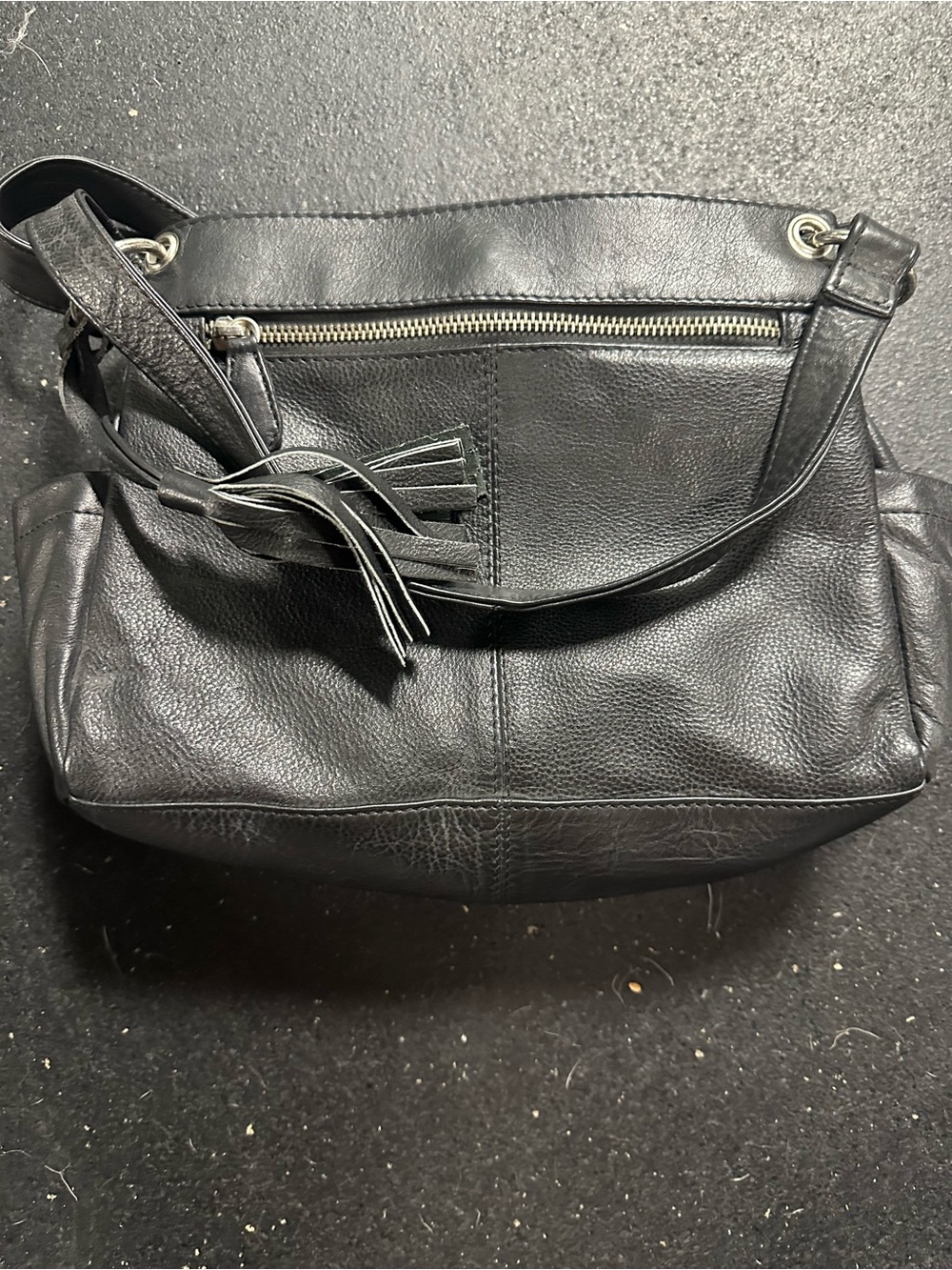 Great American Leatherworks Classic Black Leather Shoulder Bag with Tassel